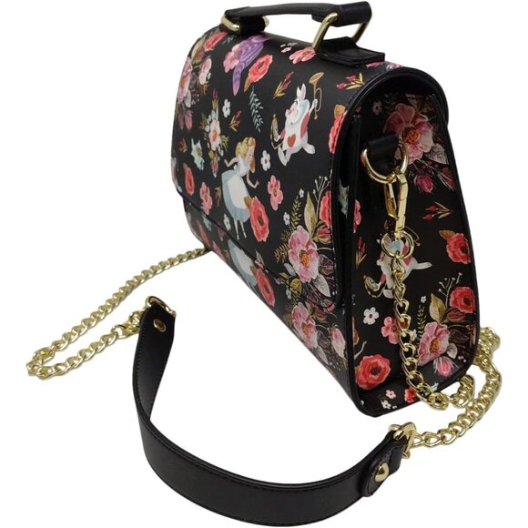 Disney Alice in Wonderland Floral Faux Leather Crossbody Satchel Bag - Picture 2 of 8